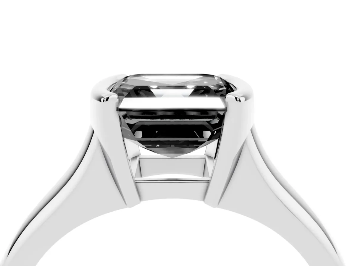 Fancy Black Asscher Cut Solitaire Tension Set Diamond Ring with Split Shank Band White gold