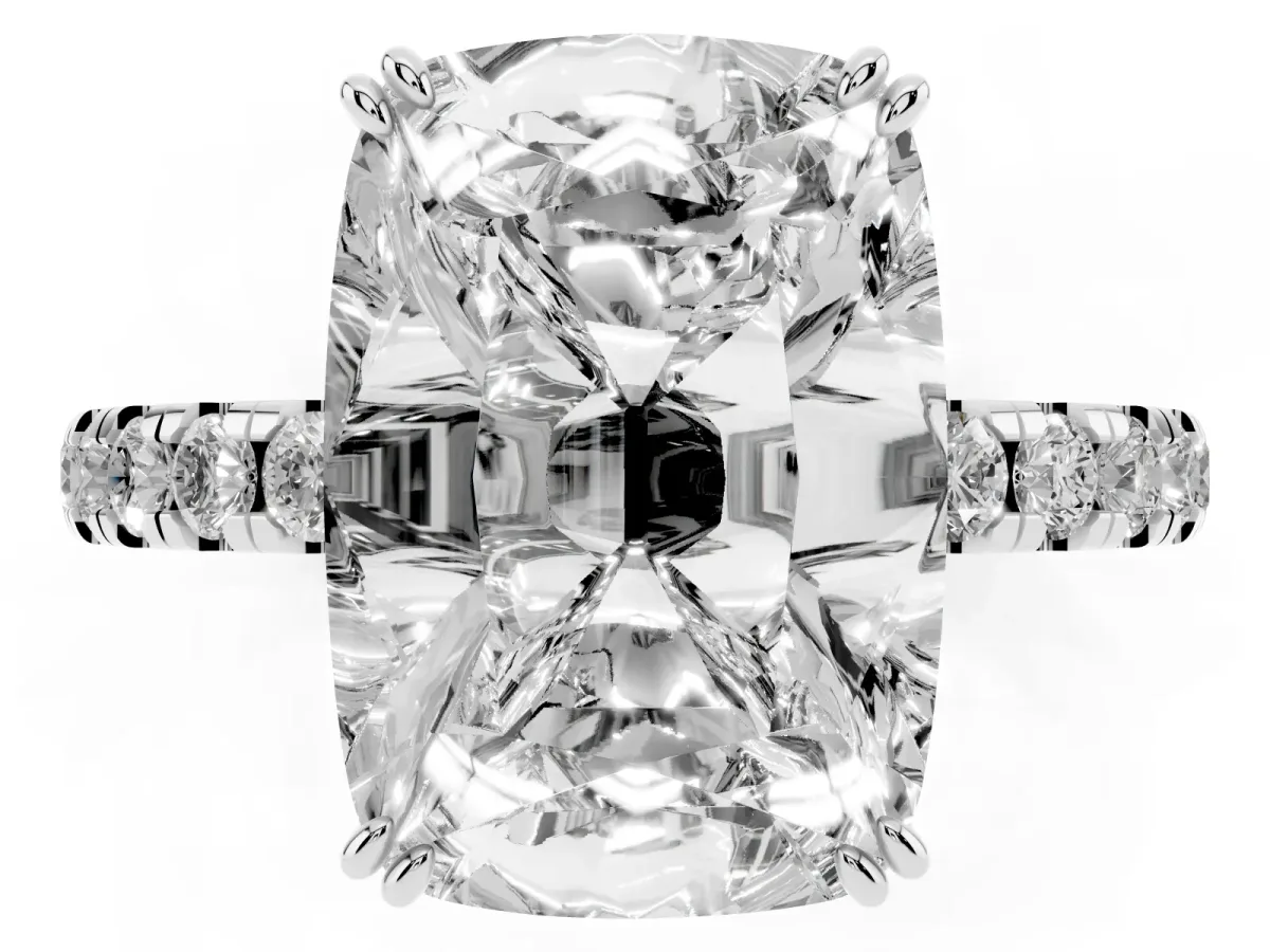 Old Mine Elongated Cushion Diamond Pave Band Ring Silver