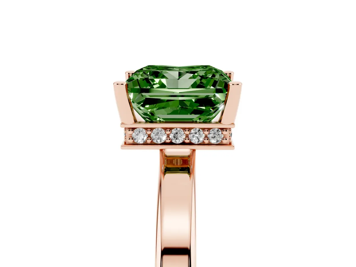 Fancy Green Princess Cut Cut Solitaire Engagement Ring with Four-Prong Setting on a Classic Band Rose gold