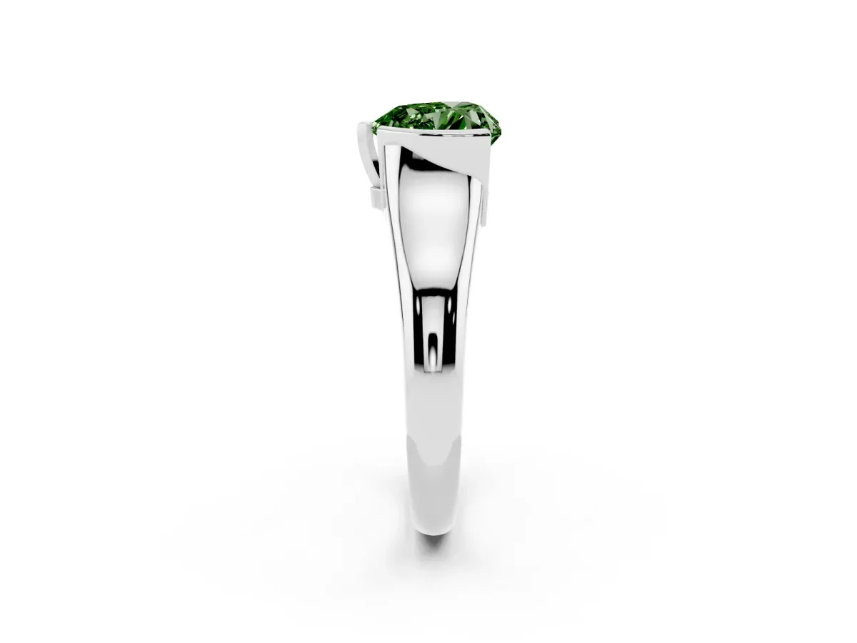 Fancy Green Heart Cut Solitaire Tension Set Diamond Ring with Split Shank Band Silver