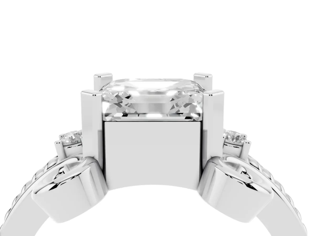 Asscher Cut Solitaire Twisted Band Scroll Prong Ring Silver