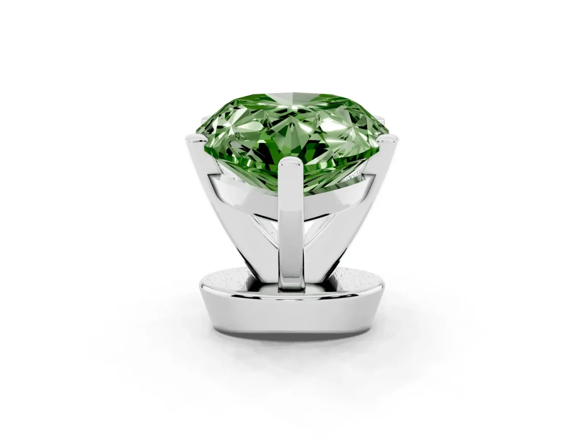 Fancy Green Pear Cut Diamond Solitaire Ring with Prong Setting and Classic Band Silver