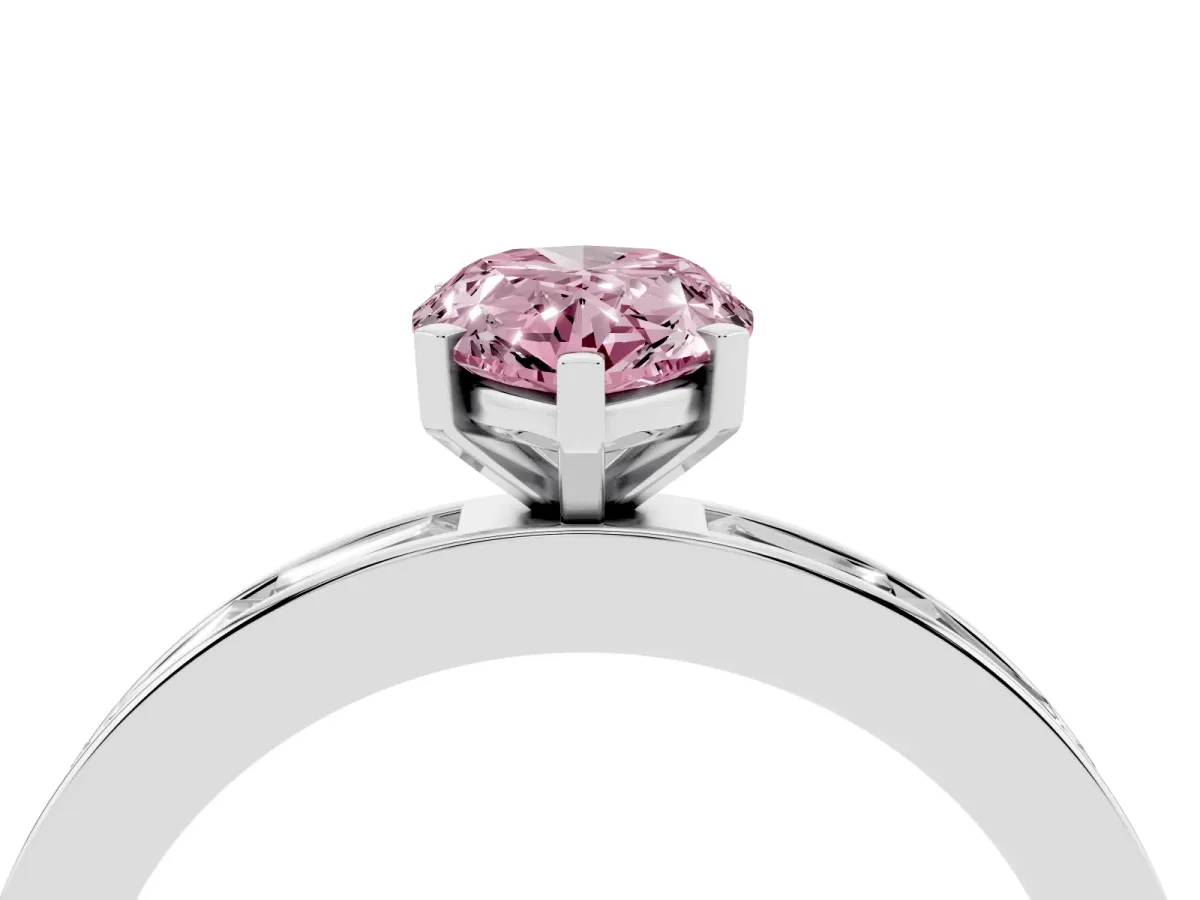 Fancy Pink Pear Cut Solitaire Diamond Ring with Channel-Set Baguette Band and Four-Prong Setting White gold
