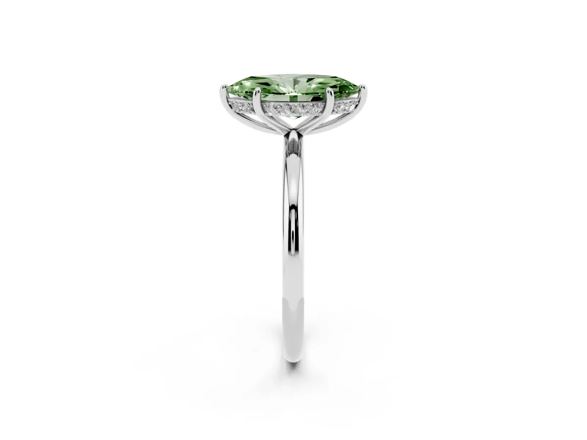 Fancy Green Marquise Cut Solitaire Diamond Ring with a Classic Band and Four-Prong Setting Platinum