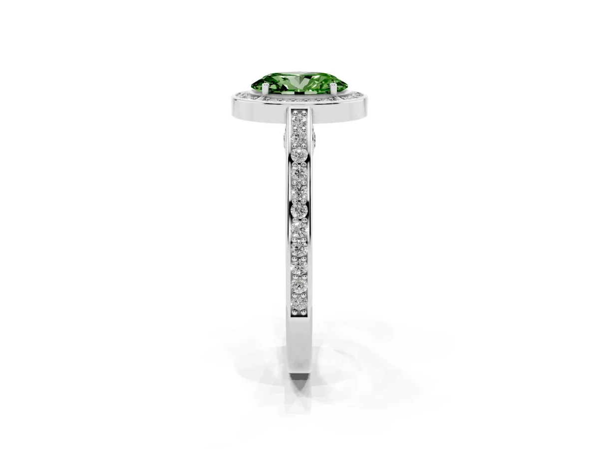 Fancy Green Oval Cut Cut Halo Pave Split Shank Prong Setting Ring Platinum