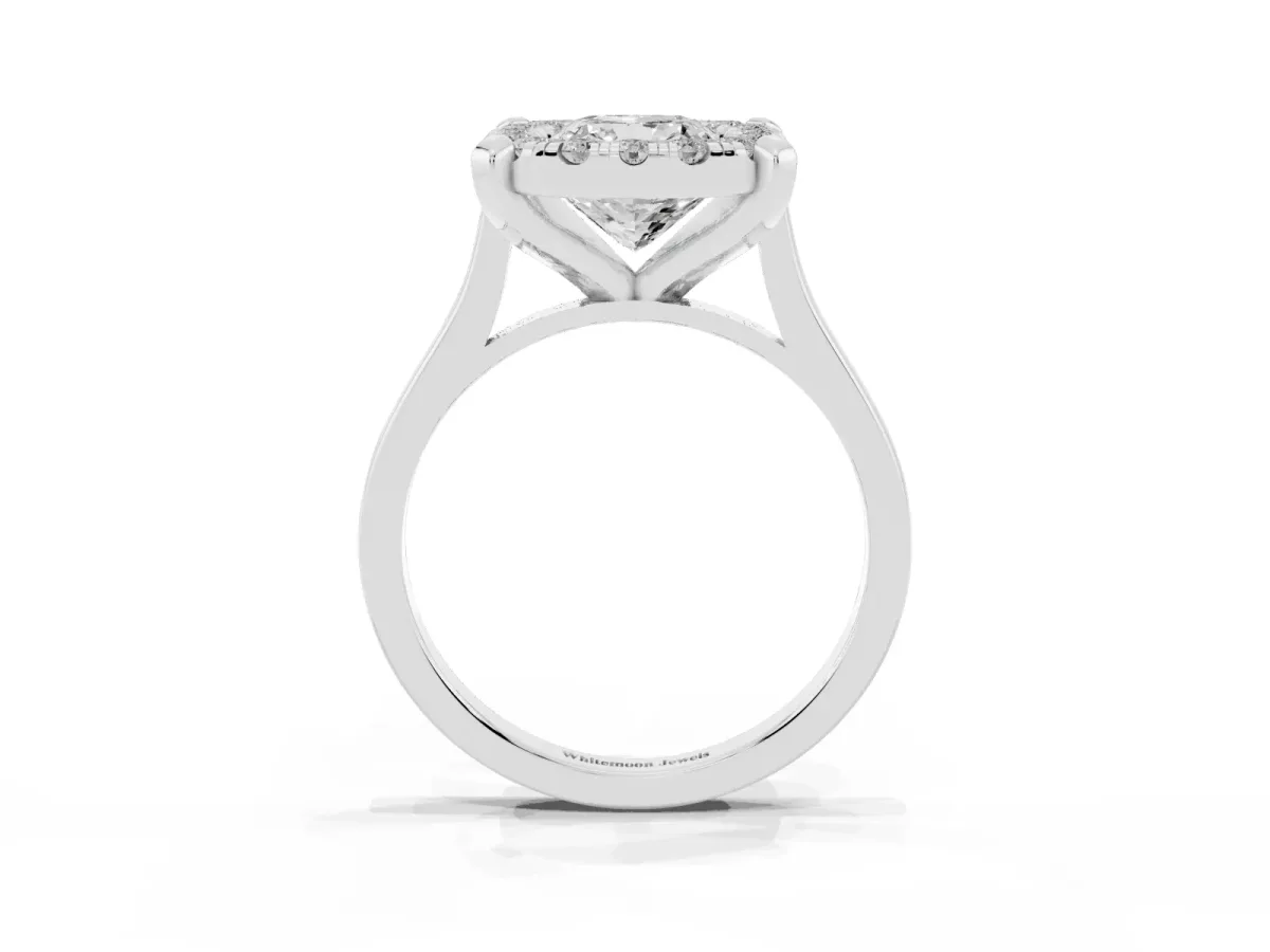 Cushion Cut Diamond Cluster Halo Solitaire with Four-Prong Setting Platinum