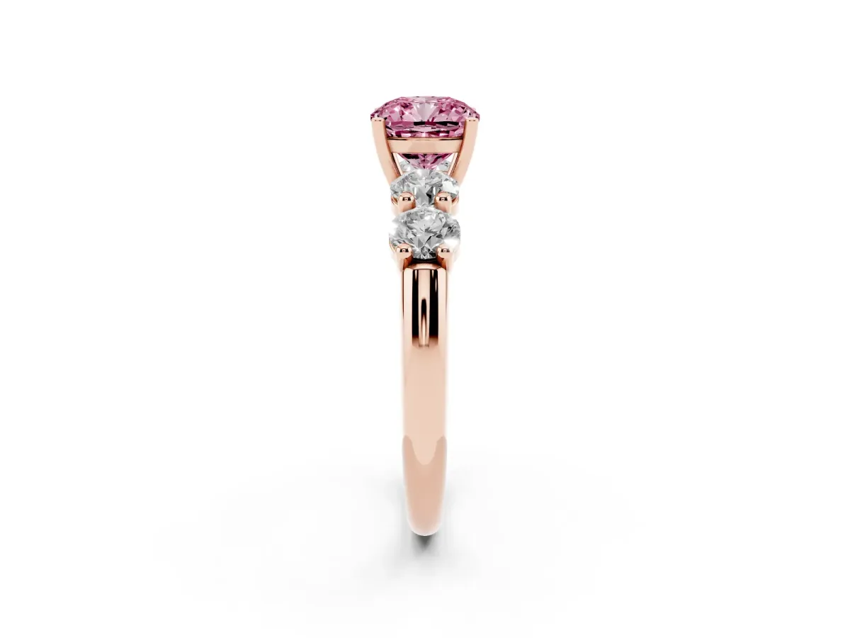 Fancy Pink Cushion Cut Cut Five-Stone Prong Set Diamond Ring with Classic Band Rose gold