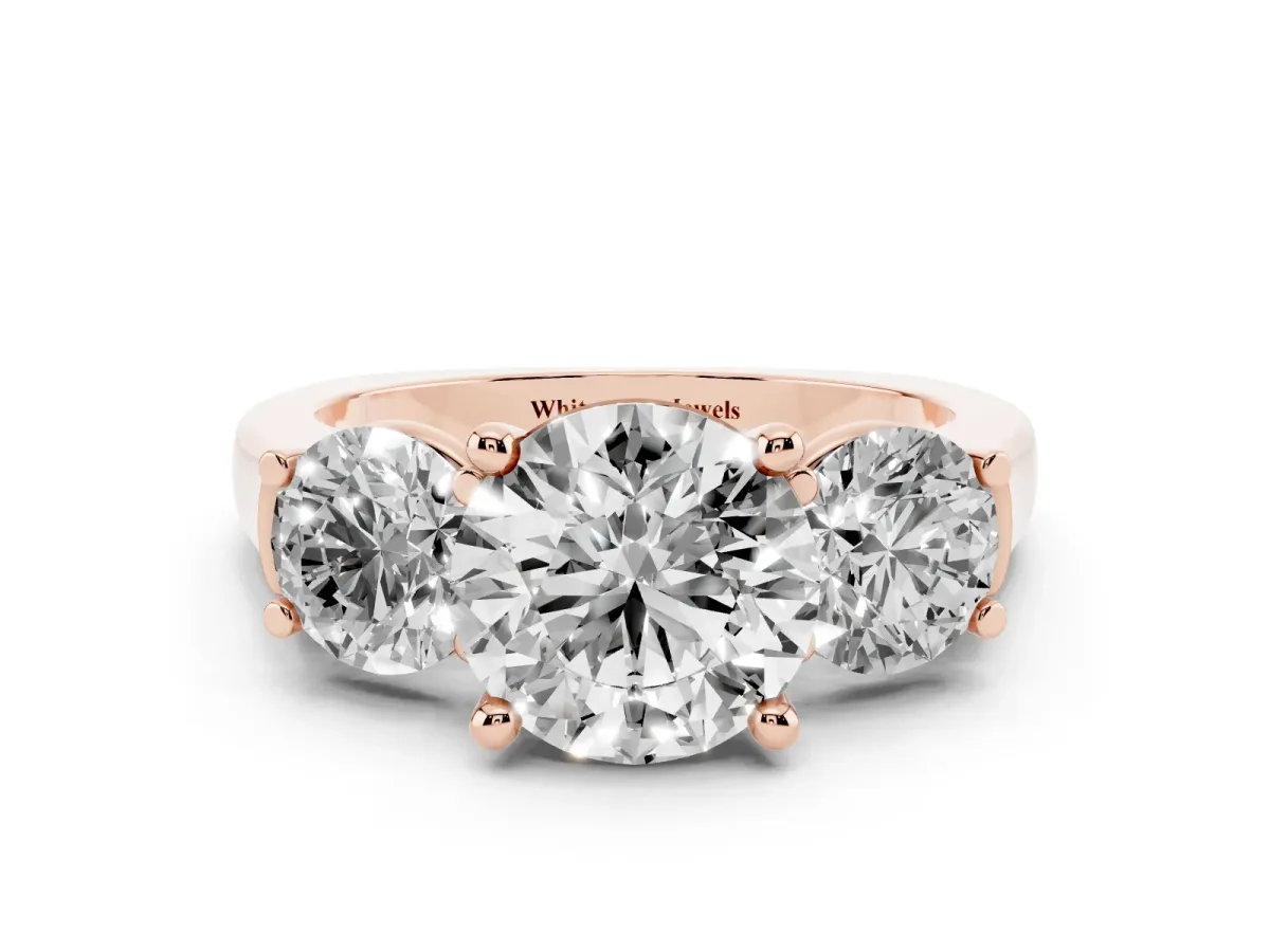 Three-Stone Round Cut Brilliant Diamond Trellis Ring with Comfort Fit Band Rose gold
