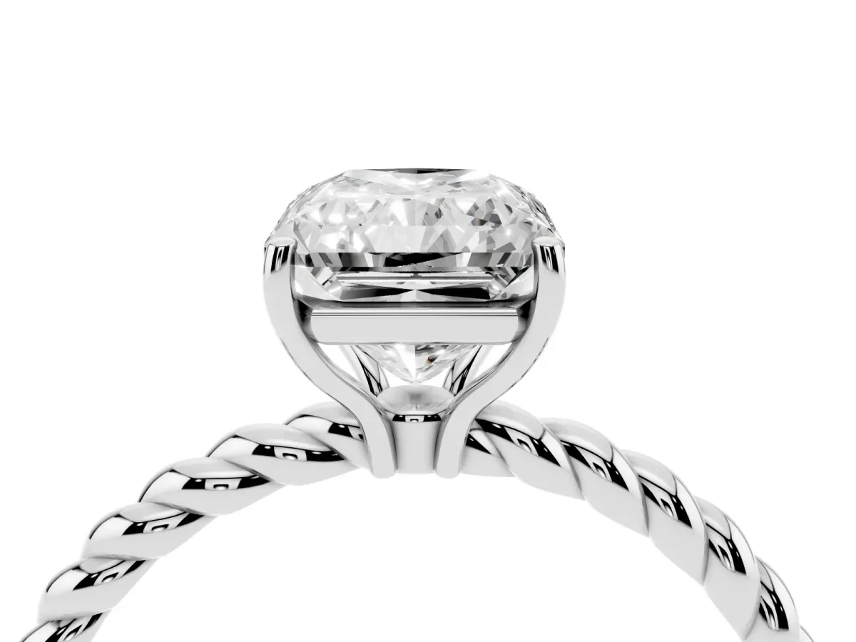 Radiant Cut Solitaire Twist Band Ring with Four-Prong Setting White gold