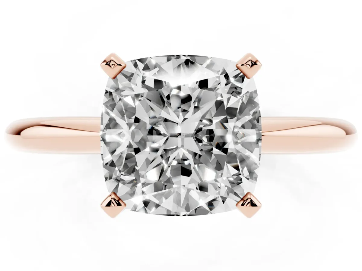 Cushion Cut Diamond Solitaire Ring with Prong Setting and Classic Band Rose gold