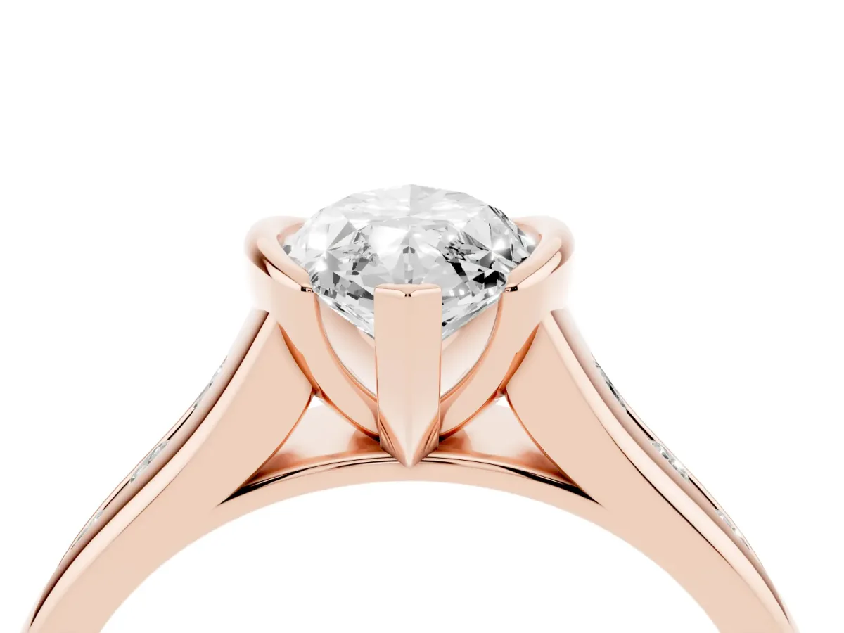 Marquise Cut Solitaire Bezel-Set Diamond Ring with Channel-Set Band Rose gold
