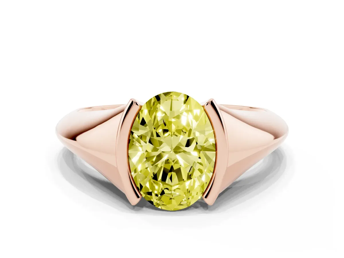 Fancy Yellow Oval Cut Solitaire Tension Set Diamond Ring Rose gold