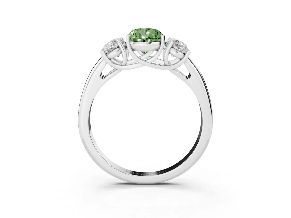 Fancy Green Three-Stone Pear Cut Diamond Engagement Ring with Prong Setting Platinum