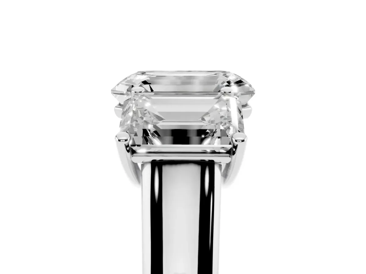 Emerald Cut Three-Stone Diamond Ring with Prong Setting on a Classic Band White gold