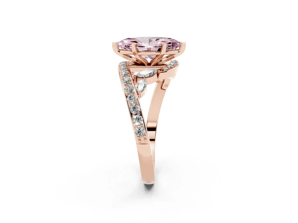 Fancy Pink Marquise Cut Solitaire with Pavé Twist Band and Four-Prong Setting Rose gold