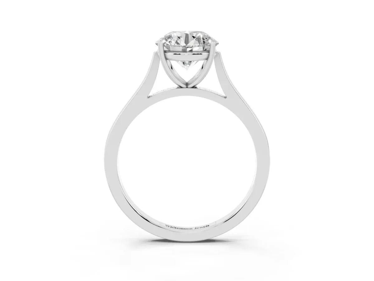 Round Cut Solitaire Heart Prong Engagement Ring with Tapered Band White gold