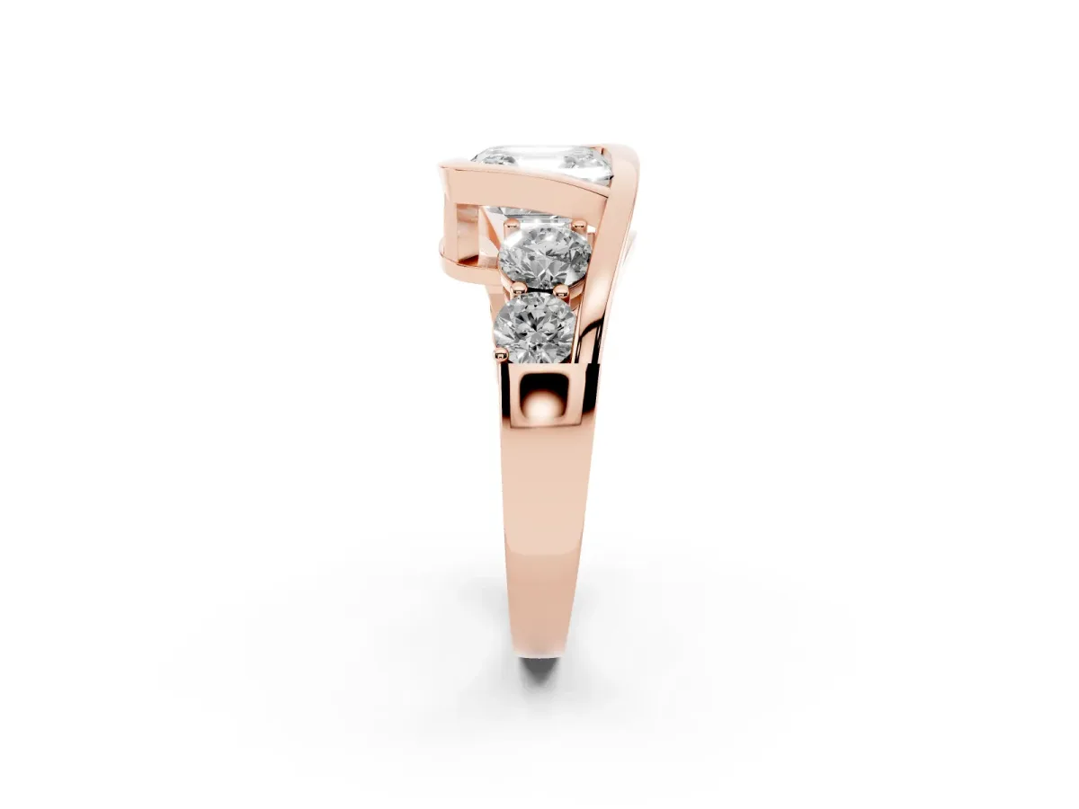 Bezel Set Asscher Cut Diamond Bypass Ring with Round Accents Rose gold