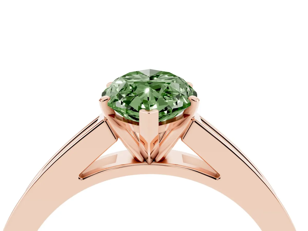Fancy Green Marquise Cut Solitaire Diamond Ring with Channel-Set Band and Four-Prong Setting Rose gold