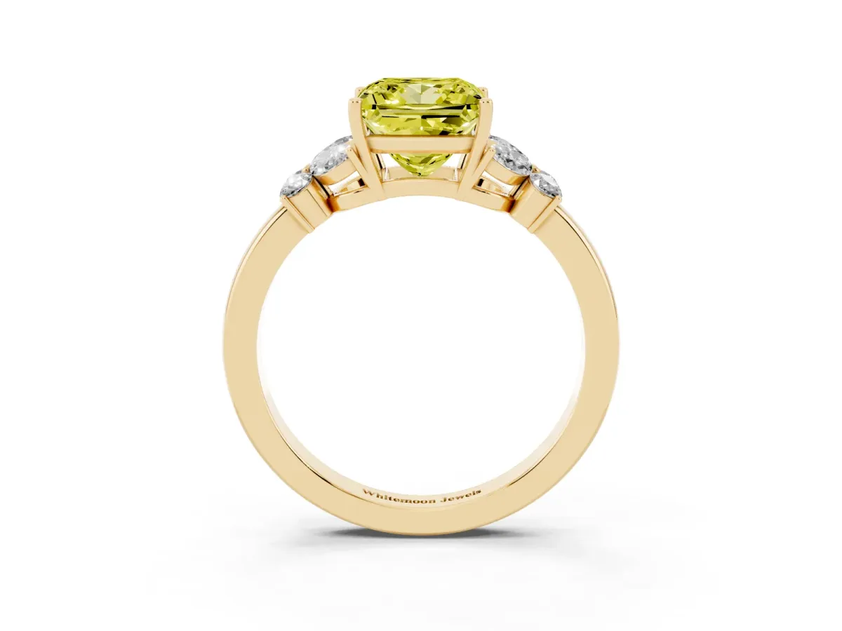 Fancy Yellow Princess Cut Cut Solitaire Floral Diamond Ring with Four-Prong Setting Yellow gold