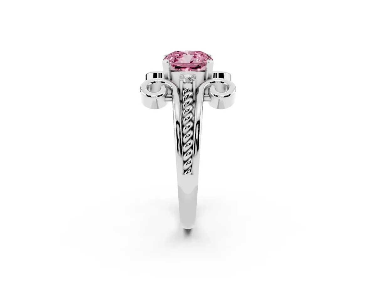 Fancy Pink Cushion Cut Solitaire Twisted Band Scroll Prong Ring Platinum