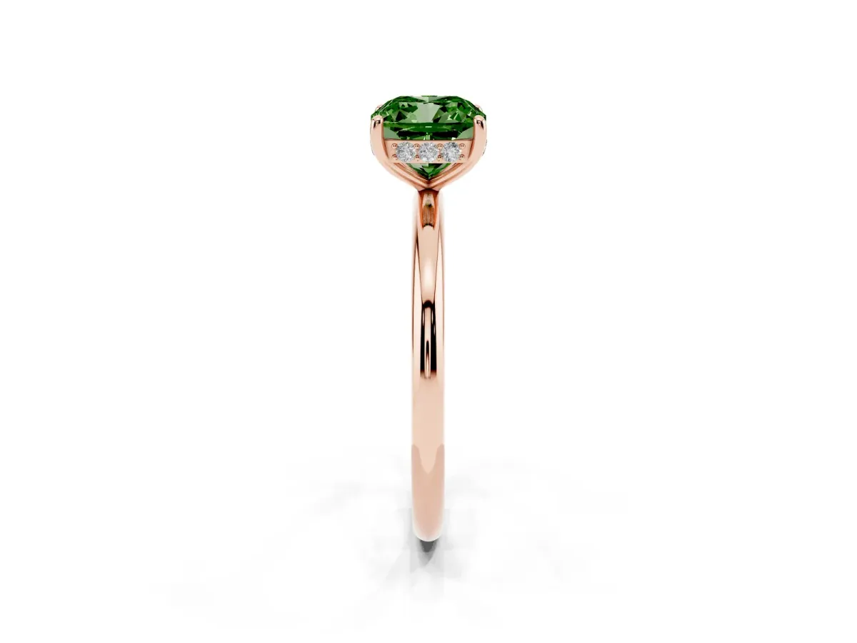 Fancy Green Cushion Cut Solitaire Diamond Ring with a Classic Band and Four-Prong Setting Rose gold