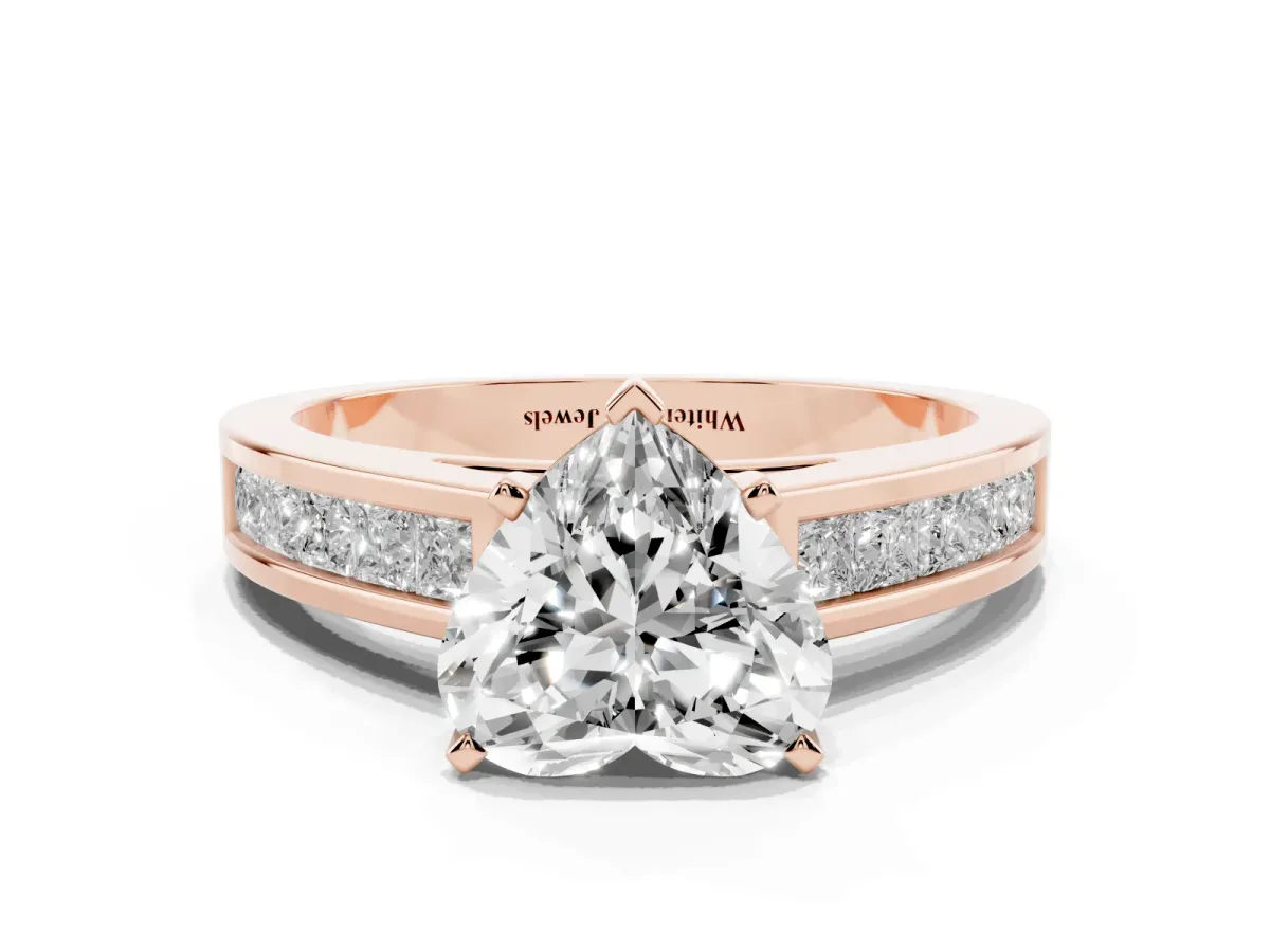 Heart Cut Solitaire Diamond Ring with Channel-Set Band and Four-Prong Setting Rose gold