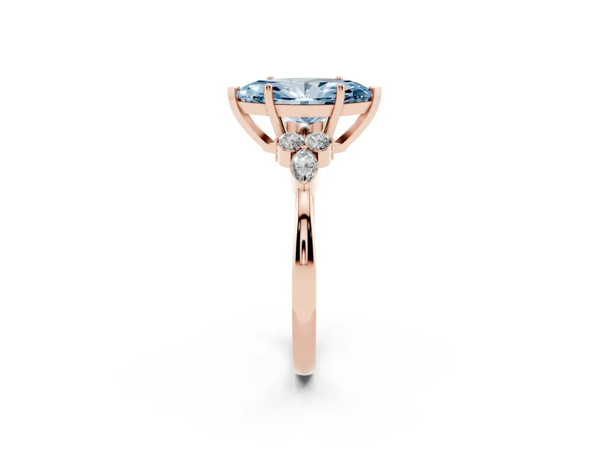 Fancy Blue Marquise Cut Brilliant Diamond Solitaire Ring with Pear Side Stones and Four-Prong Setting Rose gold