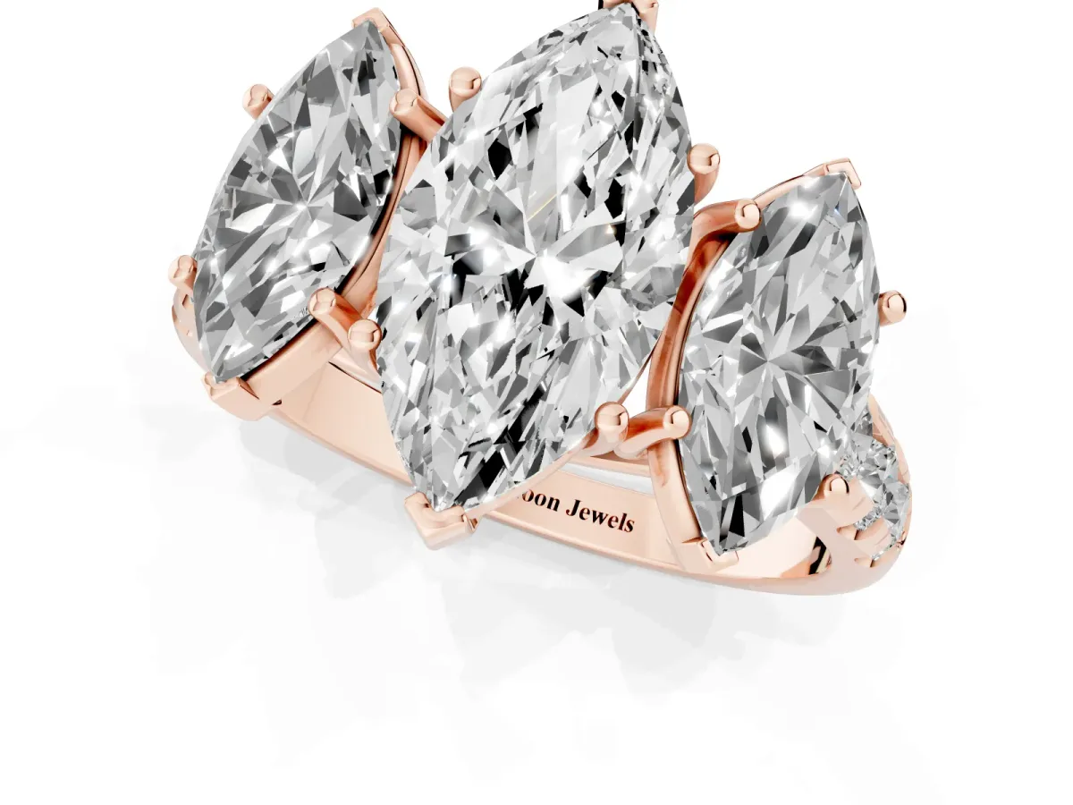 Three-Stone Marquise Cut Diamond Pavé Band with Prong Setting Rose gold