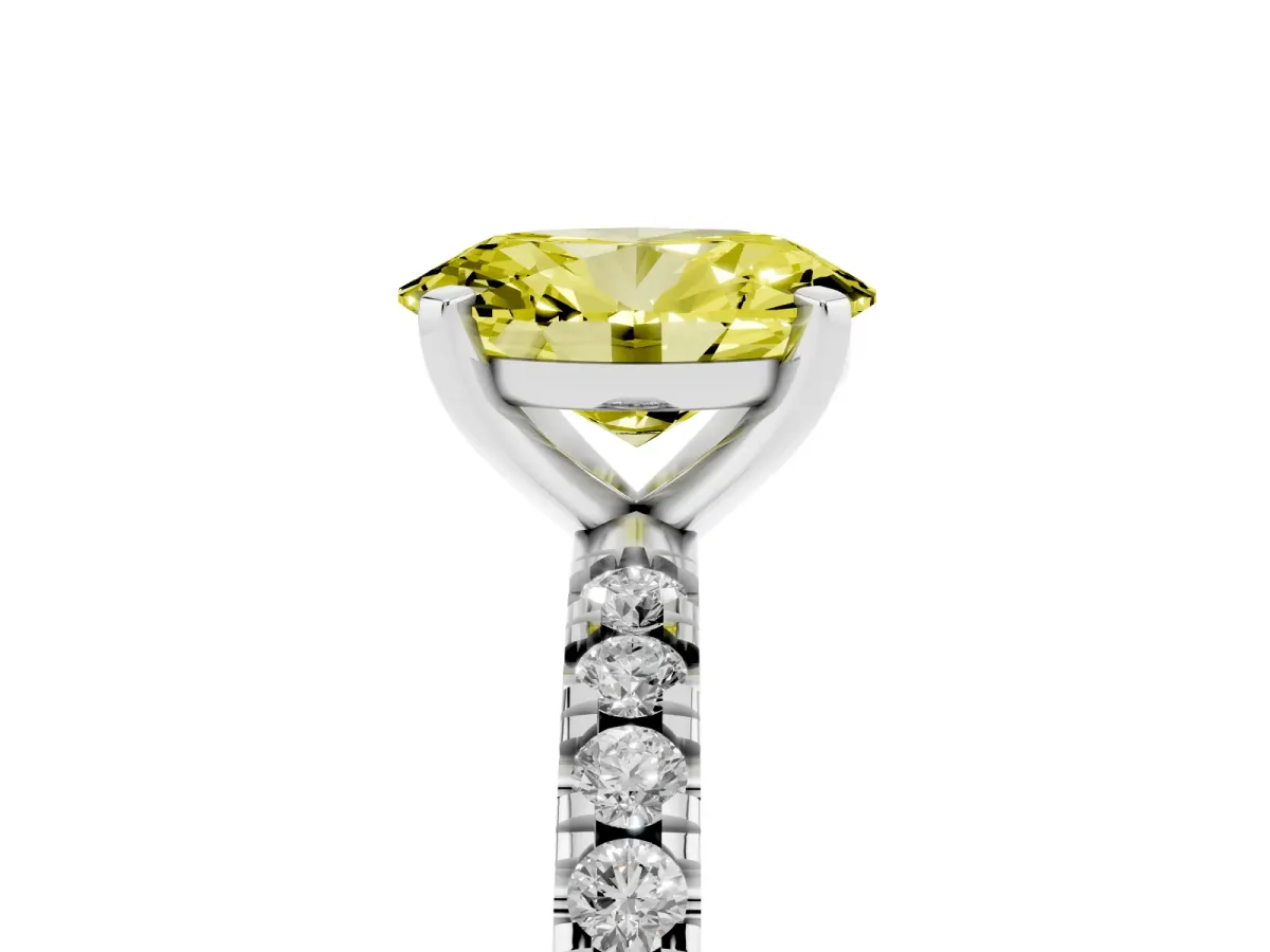 Fancy Yellow Oval Cut Diamond Pavé Band Solitaire with Four-Prong Setting Silver