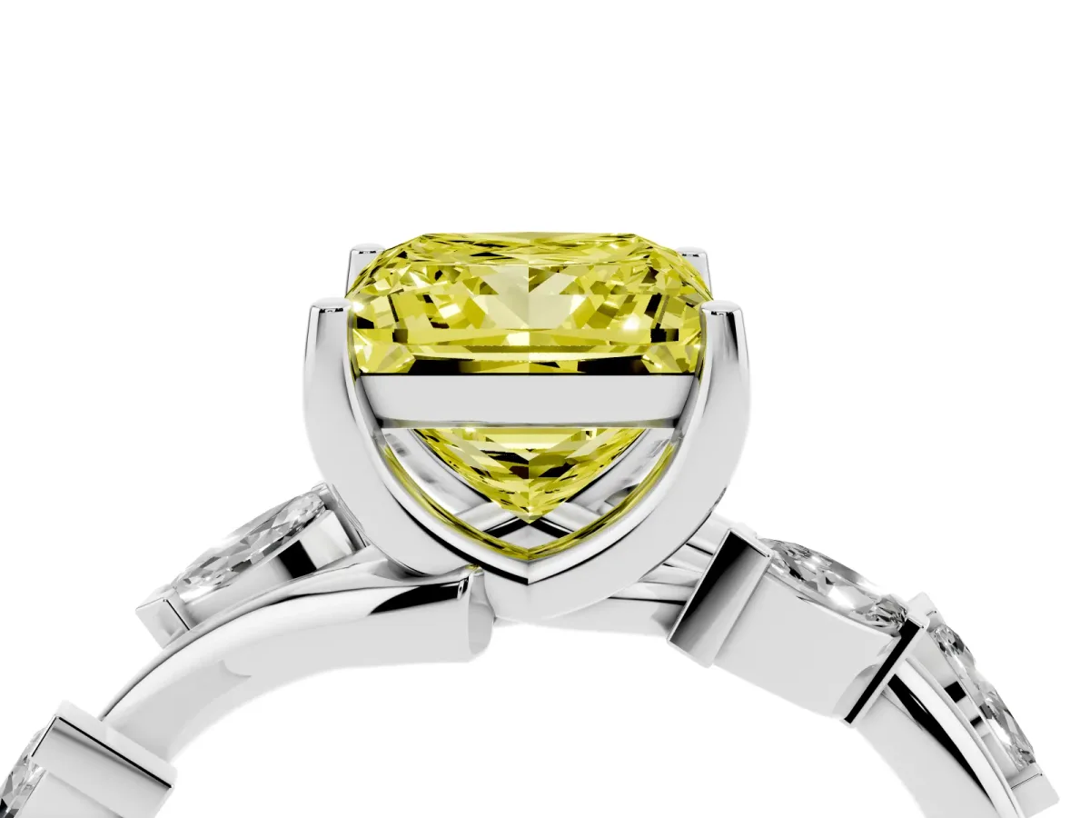 Fancy Yellow Princess Cut Solitaire Twisted Band Marquise Accent Prong Setting Ring Silver