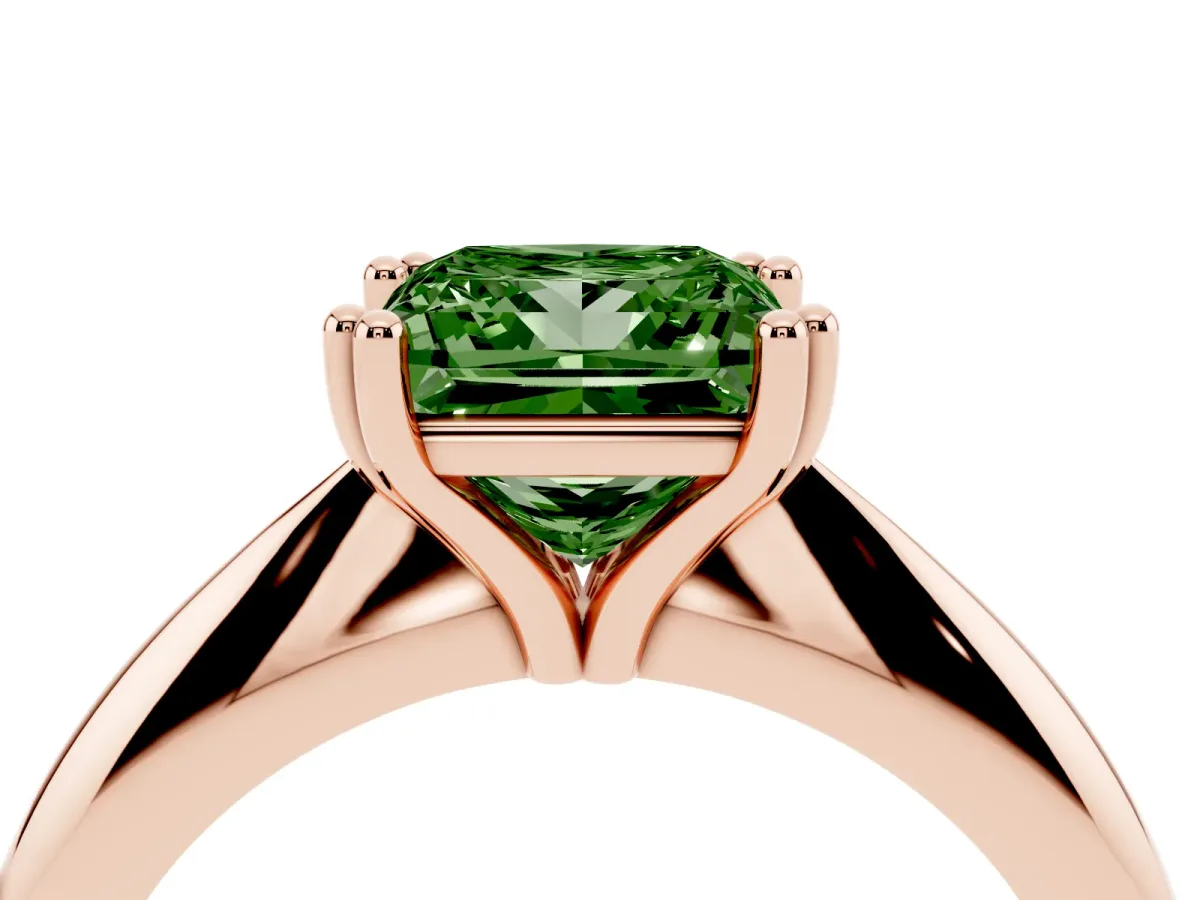 Fancy Green Princess Cut Cut Solitaire Engagement Ring with Tapered Band and Four-Prong Setting Rose gold