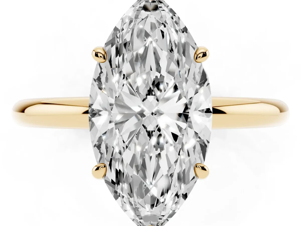 Oval Cut Solitaire Diamond Ring with Four-Prong Setting on a Plain Band Yellow gold
