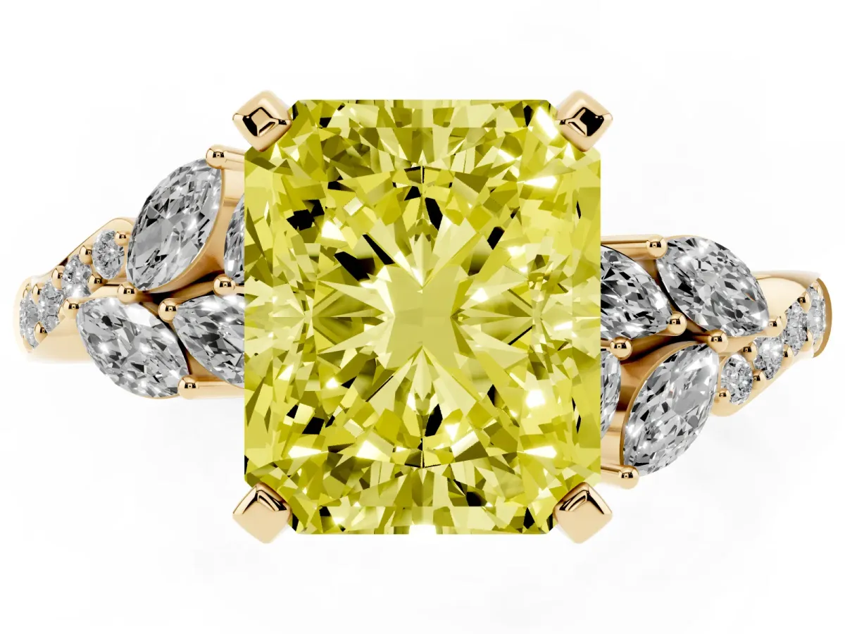 Fancy Yellow Radiant Cut Solitaire Marquise Twist Band with Six-Prong Setting Yellow gold