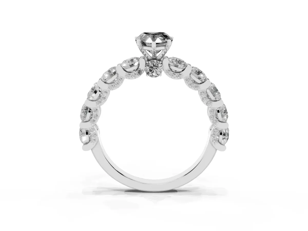 Fancy Black Pear Cut Diamond Side Stone Engagement Ring with Four-Prong Setting Silver