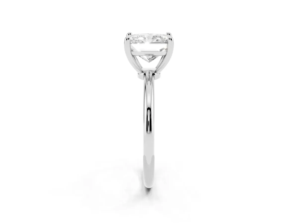 Radiant Cut Solitaire Diamond Ring with 4-Prong Setting on a Classic Band Silver