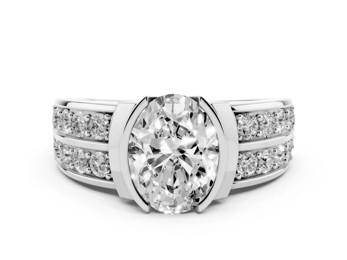 Oval Cut Brilliant Diamond Channel Set Wide Band Ring with Bezel Setting Platinum
