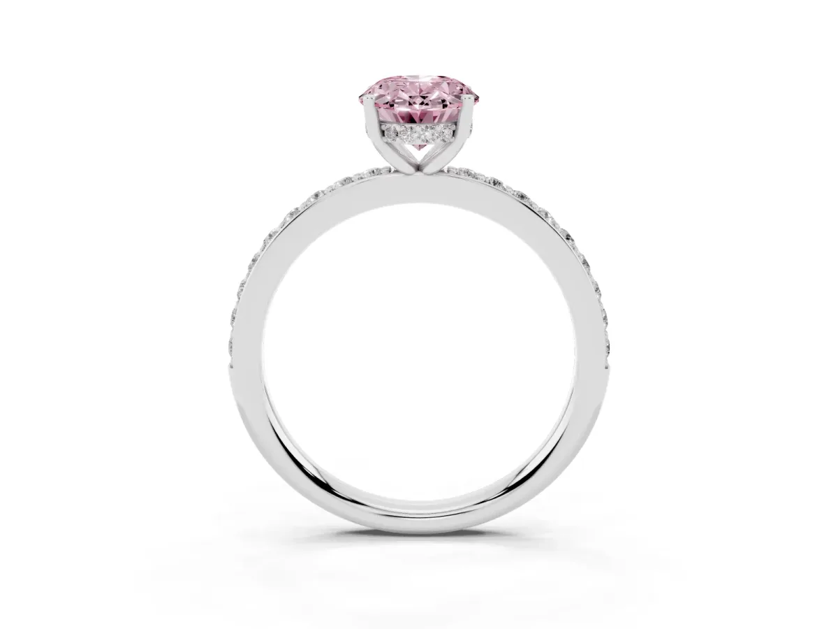 Fancy Pink Oval Cut Cut Diamond Pavé Band Ring with Four-Prong Setting Silver