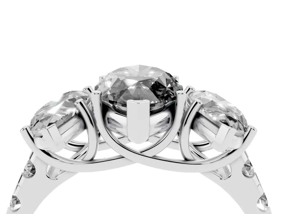 Fancy Black Three-Stone Marquise Cut Diamond Pavé Band with Prong Setting Silver