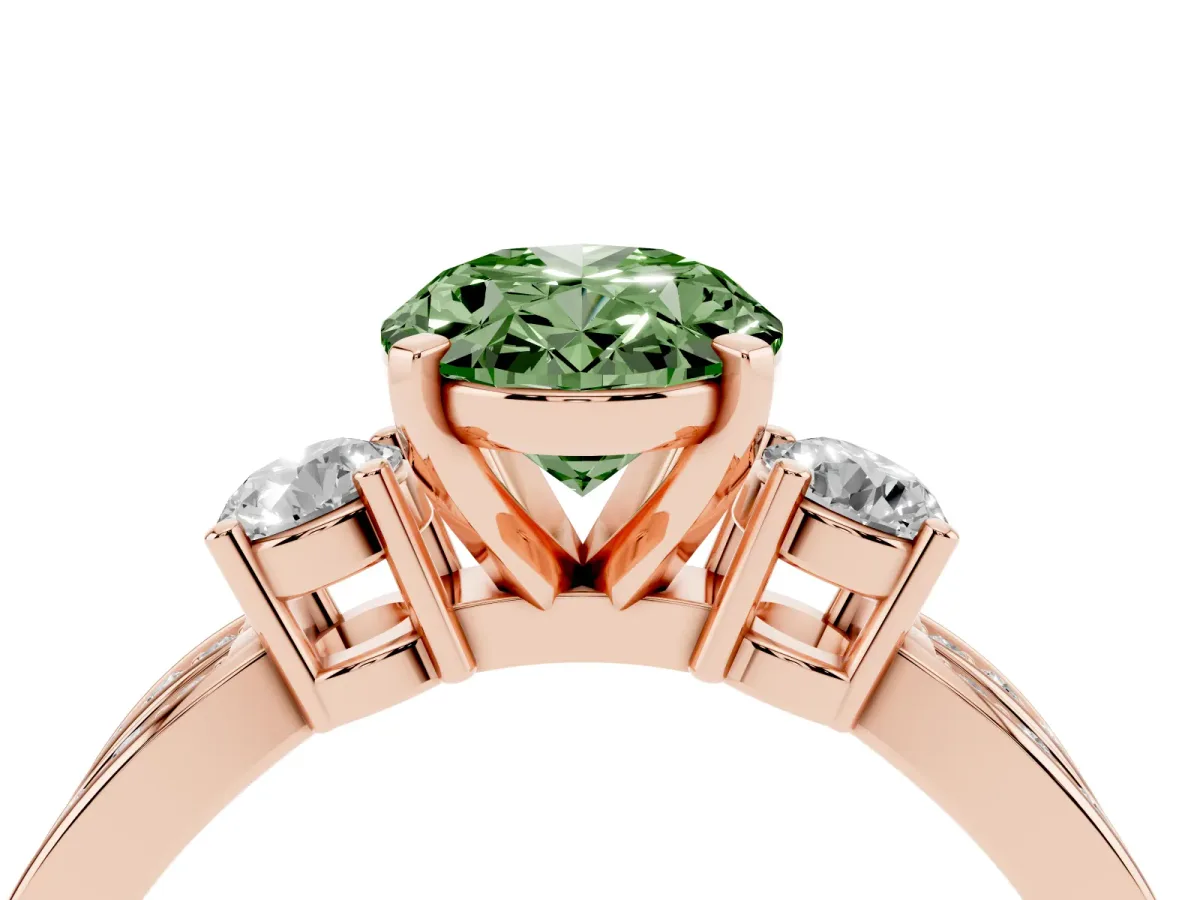 Fancy Green Three-Stone Oval Cut Cut Diamond Twist Band with Prong Setting Rose gold
