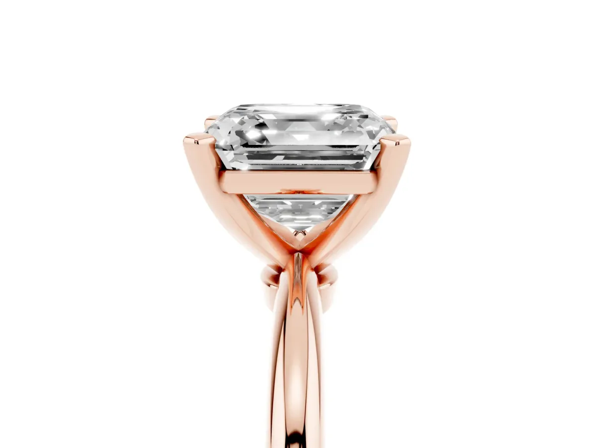 Asscher Cut Diamond Solitaire Ring with Prong Setting and Classic Band Rose gold
