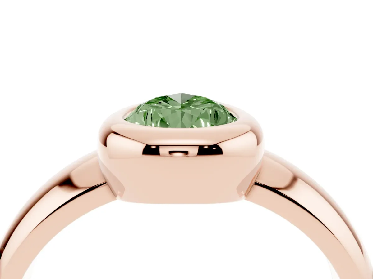 Fancy Green Bezel Set Pear Cut Solitaire Ring with Wide Band Rose gold