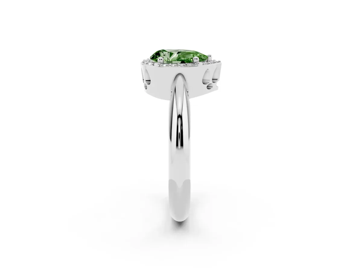Fancy Green Pear Cut Cut Diamond Halo Engagement Ring with Split Shank and Four-Prong Setting Silver