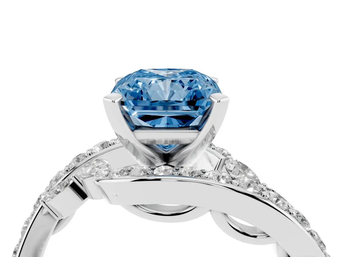 Fancy Blue Radiant Cut Solitaire with Pavé Twist Band and Four-Prong Setting Silver