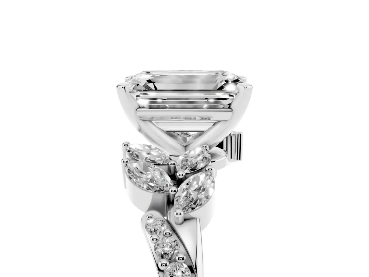 Emerald Cut Solitaire Marquise Twist Band with Six-Prong Setting Silver