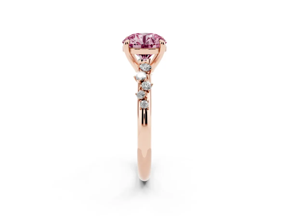 Fancy Pink Round Cut Cut Diamond Vine Band with Four-Prong Setting Rose gold