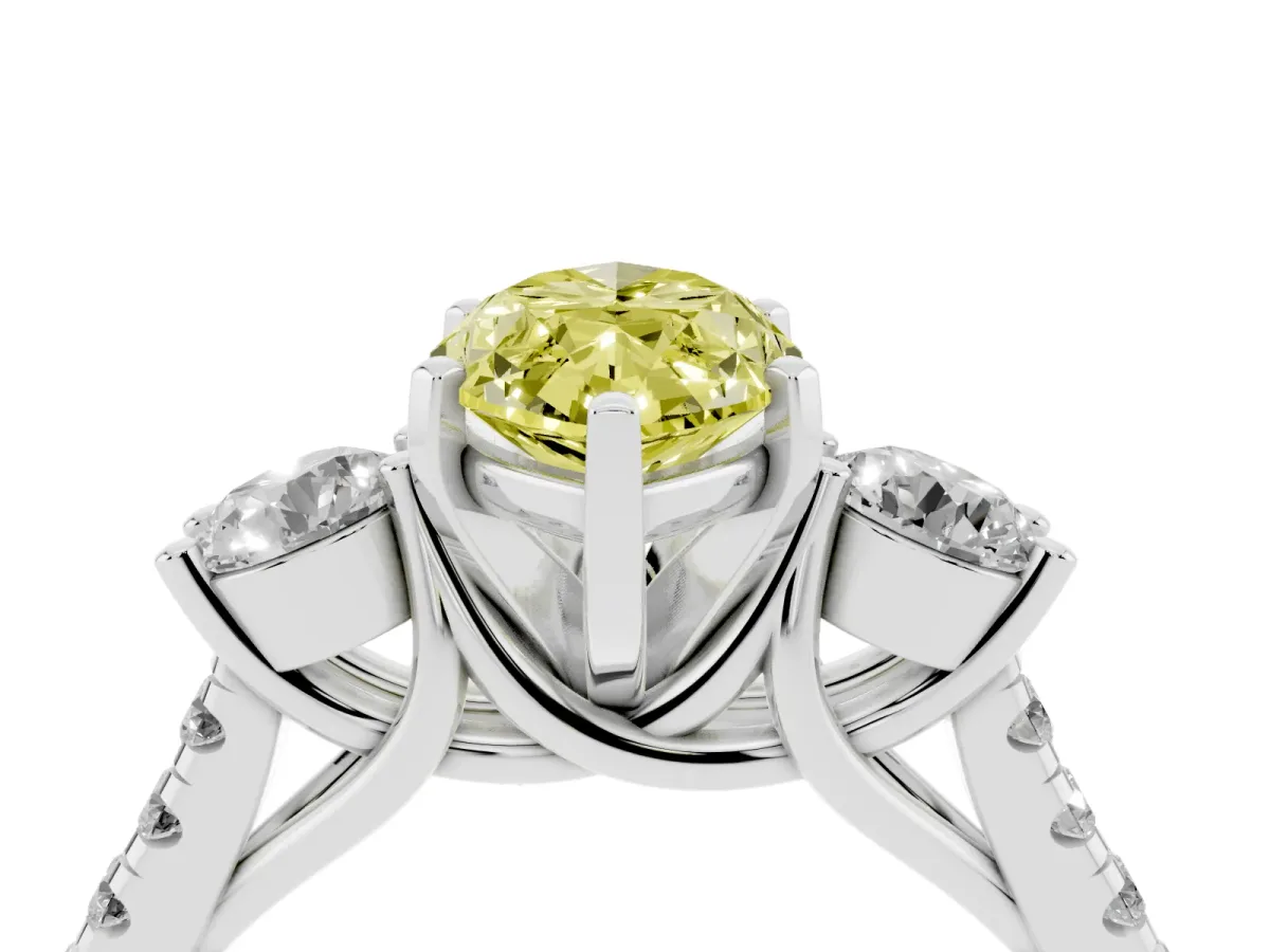 Fancy Yellow Three-Stone Marquise Cut Diamond Pavé Band with Four-Prong Setting Silver