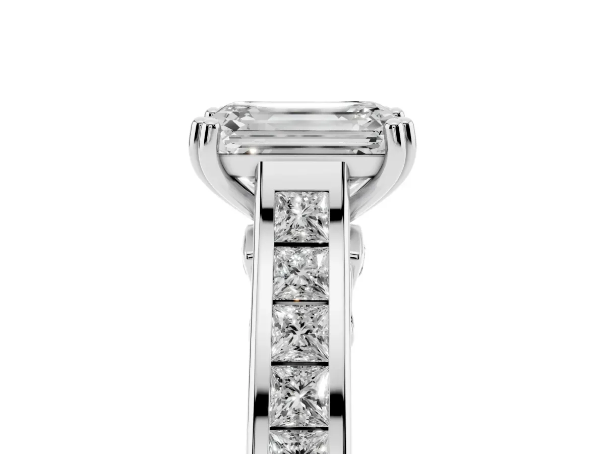 Emerald Cut Cut Channel Set Solitaire Engagement Ring with Prong Setting Platinum