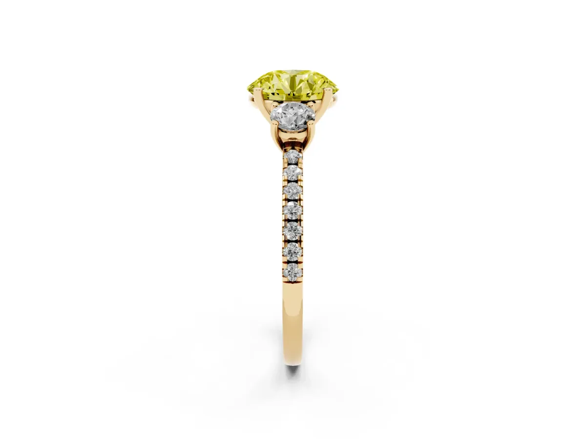 Fancy Yellow Three-Stone Round Cut Cut Diamond Pavé Band with Prong Setting Yellow gold