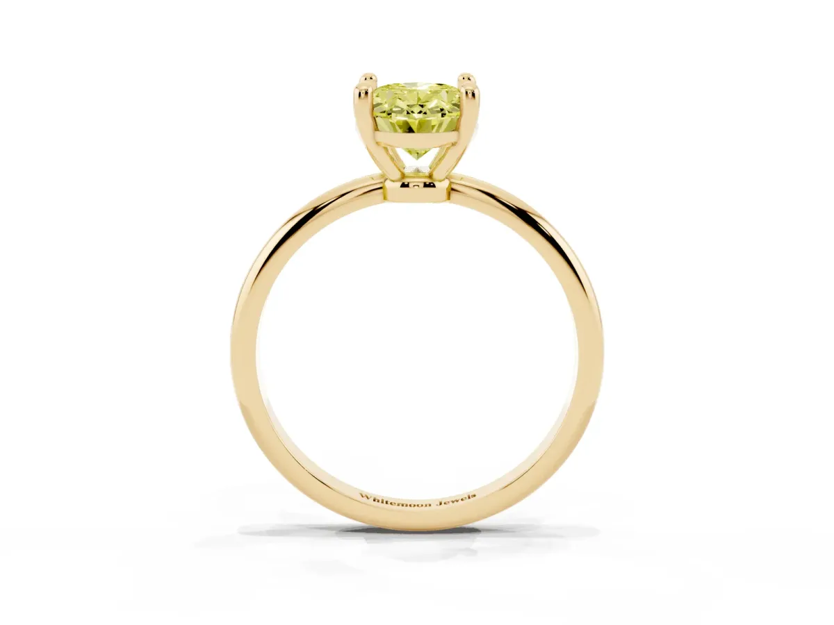 Fancy Yellow Oval Cut Solitaire Diamond Ring with 4-Prong Setting on a Classic Band Yellow gold