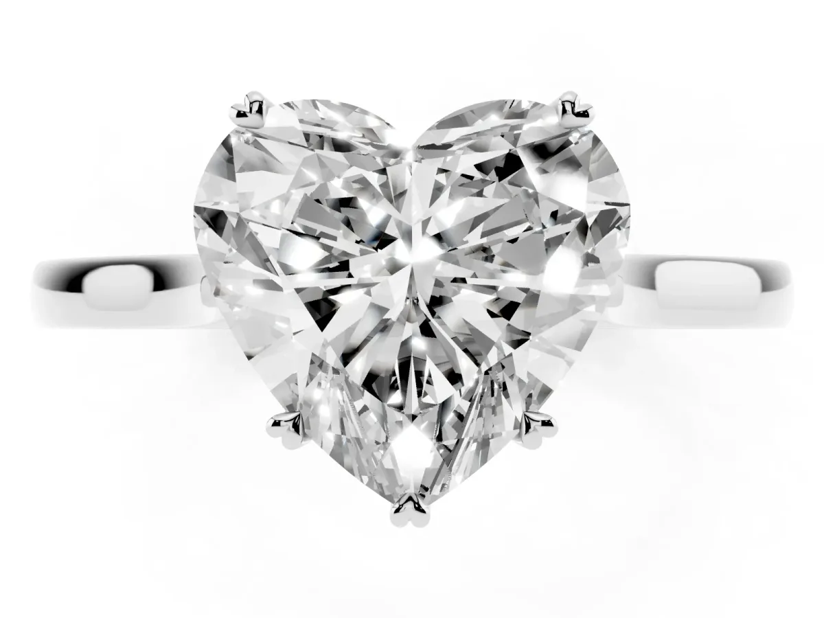 Heart Cut Solitaire Heart Prong Engagement Ring with Tapered Band White gold